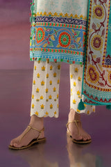 UAE-3 Piece Embroidered Printed Cotton Suit with Printed Lawn Dupatta and Printed Trouser