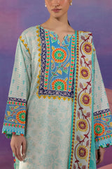 UAE-3 Piece Embroidered Printed Cotton Suit with Printed Lawn Dupatta and Printed Trouser