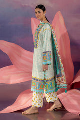 UAE-3 Piece Embroidered Printed Cotton Suit with Printed Lawn Dupatta and Printed Trouser