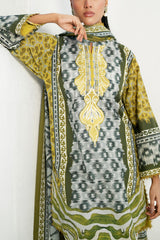 UAE-3 Piece Printed Lawn Suit with Embroidered Organza Neckline