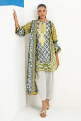 UAE-3 Piece Printed Lawn Suit with Embroidered Organza Neckline