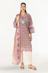 UAE-3 Piece Printed Lawn Suit with Embroidered Organza Neckline CL-62257