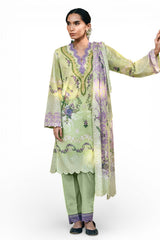 UAE-3 Piece Printed Lawn Suit with Embroidered Borders