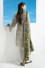 UAE-3 Piece Printed Lawn Suit with Embroidered Organza Neckline CL-62295
