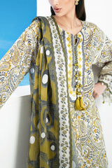 UAE-3 Piece Printed Lawn Suit with Embroidered Organza Neckline CL-62295