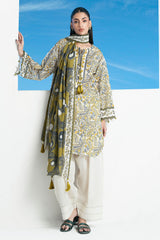 UAE-3 Piece Printed Lawn Suit with Embroidered Organza Neckline CL-62295