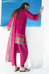 UAE-3 Piece Printed Lawn Suit with Embroidered Organza Neckline CL-62304