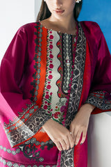 UAE-3 Piece Printed Lawn Suit with Embroidered Organza Neckline CL-62304