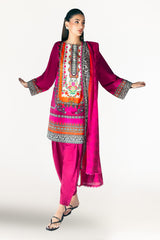 UAE-3 Piece Printed Lawn Suit with Embroidered Organza Neckline CL-62304