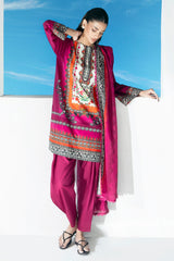 UAE-3 Piece Printed Lawn Suit with Embroidered Organza Neckline CL-62304