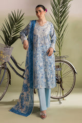 UAE-3 Piece Embroidered Printed Lawn Suit with Printed Lawn Dupatta