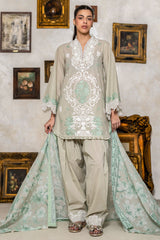 UAE-3 Piece Embroidered Lawn Suit with Denting Lawn Dupatta and Border DN-62027