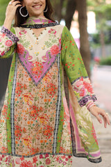UAE-3 Piece Embroidered Printed Lawn Suit with Printed Lawn Dupatta