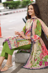 UAE-3 Piece Embroidered Printed Lawn Suit with Printed Lawn Dupatta