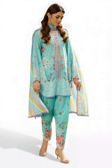 UAE-3 Piece Printed Lawn Suit with Embroidered Sleeves and Printed Trouser CL-62045