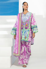 UAE-3 Piece Printed Lawn Suit with Embroidered Organza Lace
