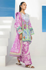UAE-3 Piece Printed Lawn Suit with Embroidered Organza Lace
