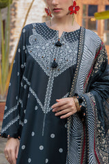 UAE-3 Piece Lacquer Printed Lawn Suit with Printed Denting Dupatta
