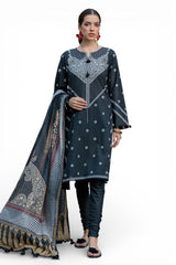 UAE-3 Piece Lacquer Printed Lawn Suit with Printed Denting Dupatta