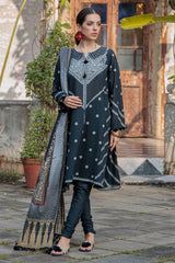 UAE-3 Piece Lacquer Printed Lawn Suit with Printed Denting Dupatta