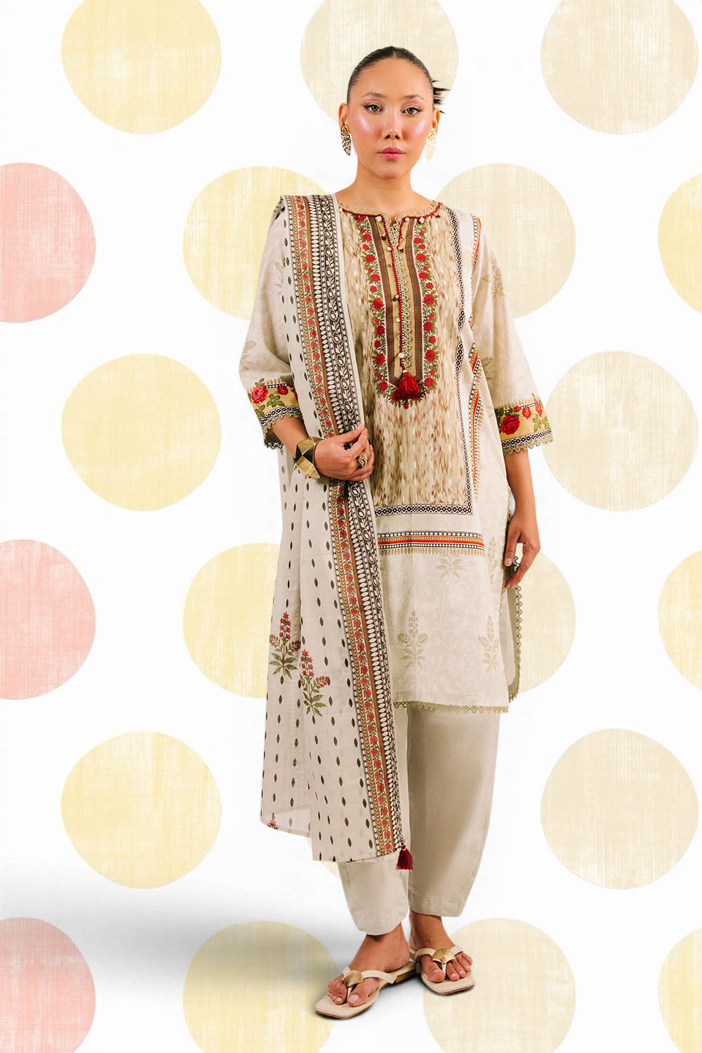 UAE-3 Piece Printed Cotton Suit with Printed Lawn Dupatta