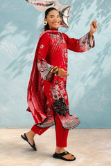 UAE-3 Piece Printed Cotton Suit with Printed Lawn Dupatta