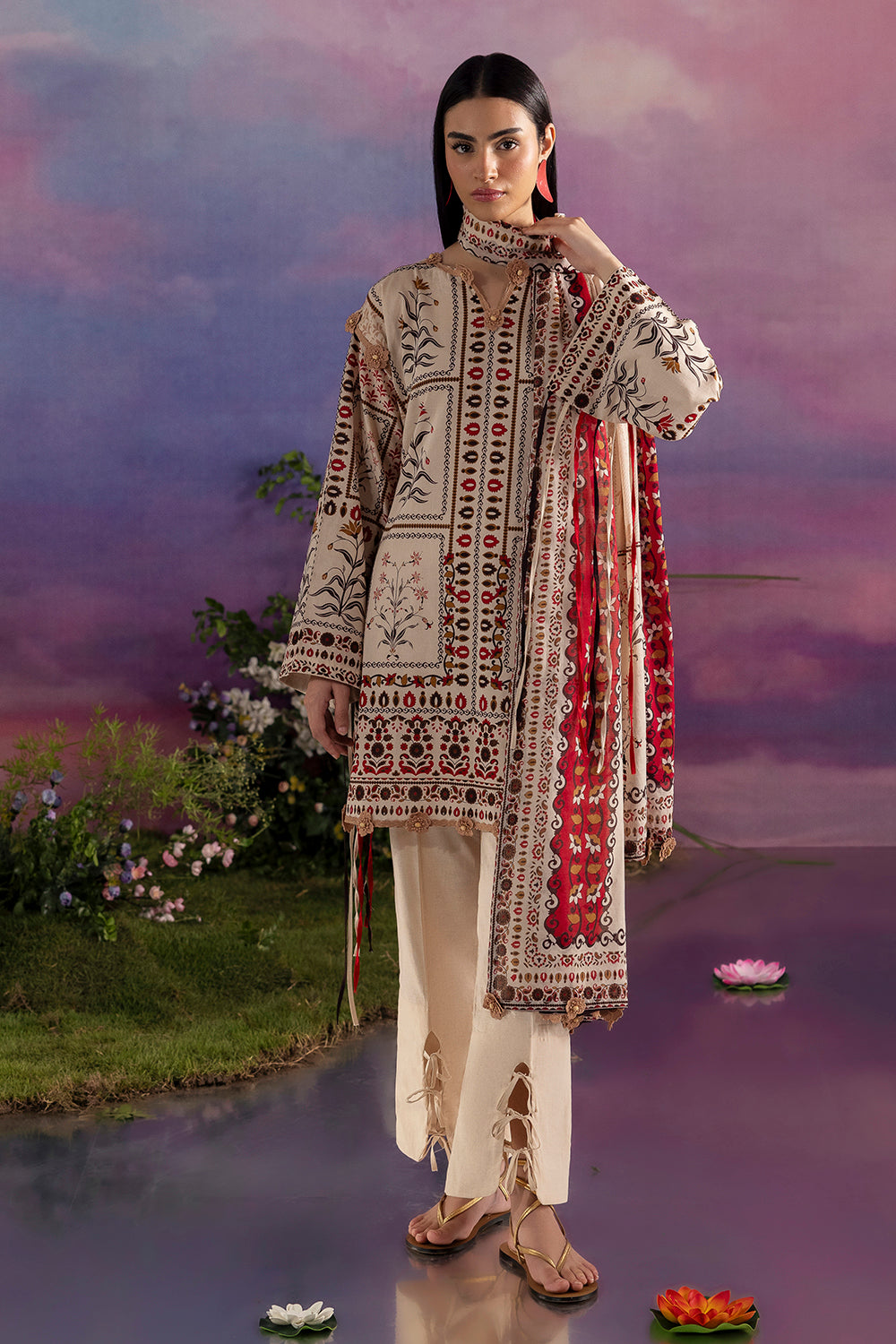 UAE-3 Piece Printed Cotton Suit with Printed Lawn Dupatta