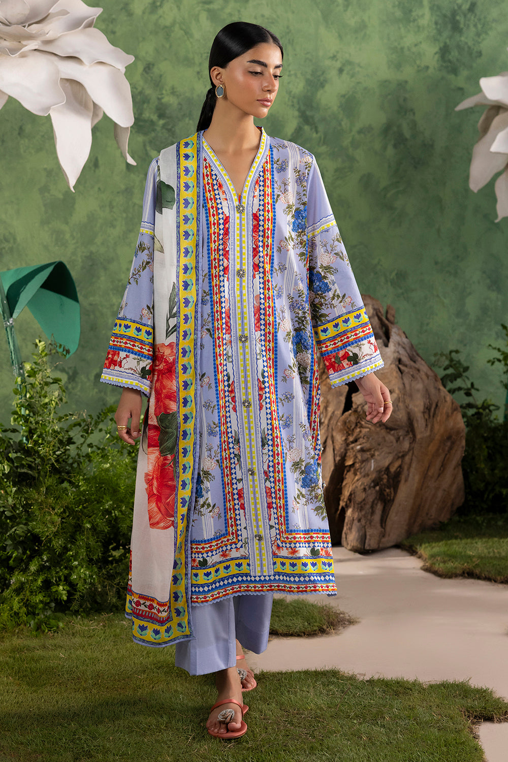 UAE-3 Piece Printed Cotton Suit with Printed Lawn Dupatta