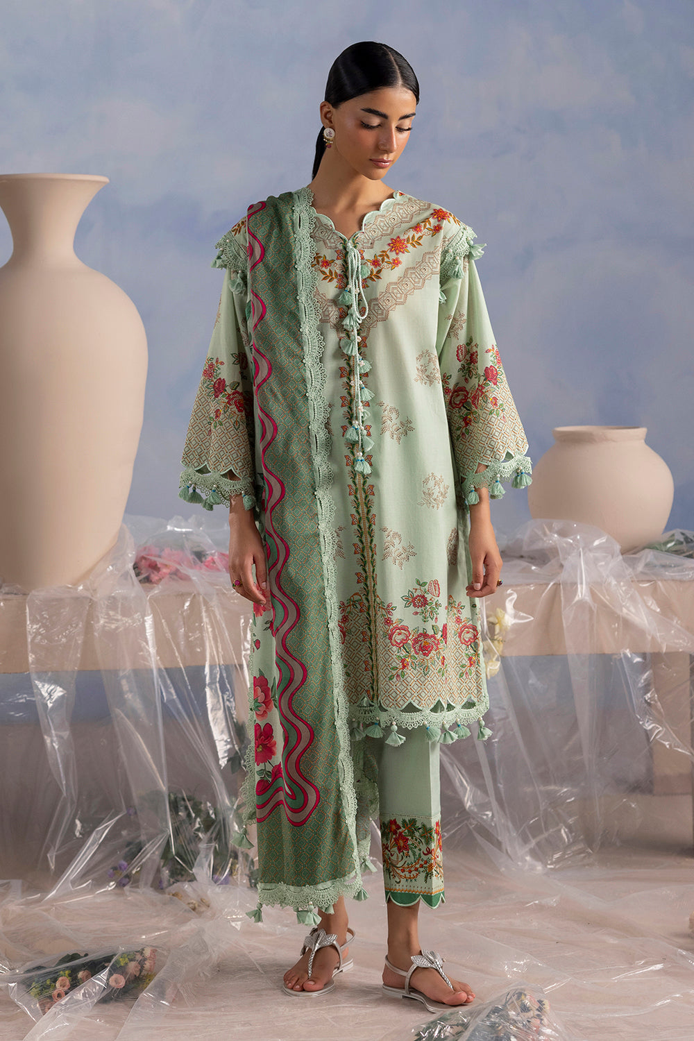 UAE-3 Piece Printed Cotton Suit with Printed Lawn Dupatta
