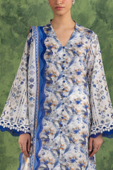 UAE-3 Piece Printed Cotton Suit with Printed Lawn Dupatta and Embroidered Trouser Border