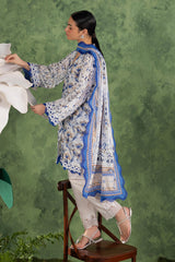 UAE-3 Piece Printed Cotton Suit with Printed Lawn Dupatta and Embroidered Trouser Border