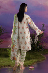 UAE-3 Piece Printed Cotton Suit with Printed Lawn Dupatta and Embroidered Sleeves