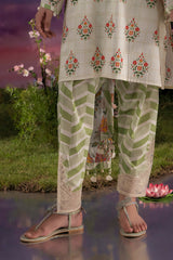UAE-3 Piece Printed Cotton Suit with Printed Lawn Dupatta and Embroidered Sleeves
