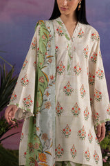 UAE-3 Piece Printed Cotton Suit with Printed Lawn Dupatta and Embroidered Sleeves