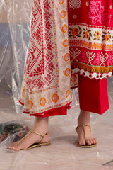 UAE-3 Piece Printed Cotton Suit with Printed Lawn Dupatta and Embroidered Neckline