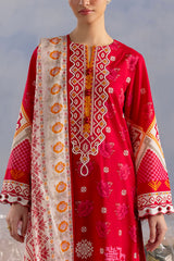 UAE-3 Piece Printed Cotton Suit with Printed Lawn Dupatta and Embroidered Neckline