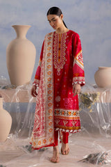 UAE-3 Piece Printed Cotton Suit with Printed Lawn Dupatta and Embroidered Neckline