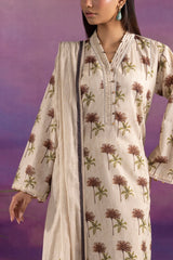 UAE-3 Piece Printed Cotton Suit with Printed Lawn Dupatta and Embroidered Trouser