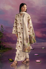 UAE-3 Piece Printed Cotton Suit with Printed Lawn Dupatta and Embroidered Trouser