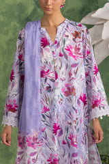 UAE-3 Piece Printed Cotton Suit with Printed Lawn Dupatta and Embroidered Trouser