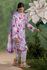 UAE-3 Piece Printed Cotton Suit with Printed Lawn Dupatta and Embroidered Trouser