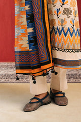 UAE-3 Piece Printed Cotton Suit with Printed Lawn Dupatta