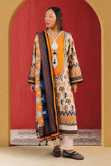 UAE-3 Piece Printed Cotton Suit with Printed Lawn Dupatta
