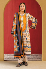 UAE-3 Piece Printed Cotton Suit with Printed Lawn Dupatta