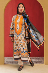 UAE-3 Piece Printed Cotton Suit with Printed Lawn Dupatta