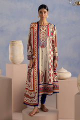 UAE-3 Piece Printed Cotton Suit with Printed Lawn Dupatta