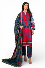 UAE-3 Piece Printed Cross Hatch Suit with Lawn Dupatta