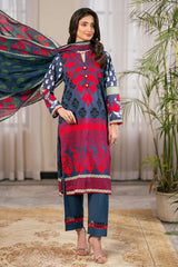 UAE-3 Piece Printed Cross Hatch Suit with Lawn Dupatta