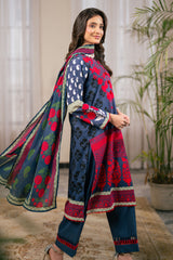 UAE-3 Piece Printed Cross Hatch Suit with Lawn Dupatta