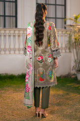 UAE-3 Piece Printed Cross Hatch Suit with Lawn Dupatta